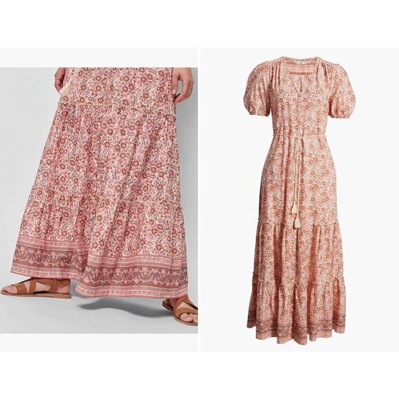 New Faherty Size S Orinda Floral Print Organic Cotton Maxi Dress Pink Multi - Picture 2 of 12